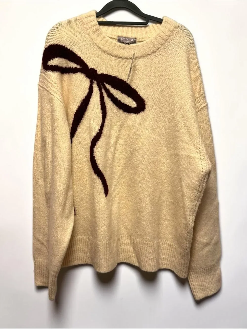 J. Crew Relaxed Crewneck Pullover Bow Print Oversized Wool Alpaca L XL NWT